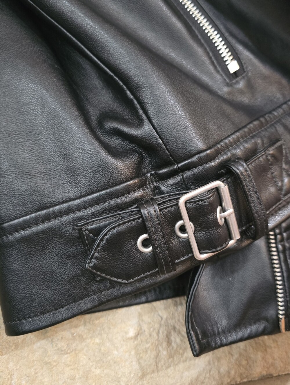 Nine West Black Imitation Leather Moto Biker Jacket - Size M - Picture 7 of 11